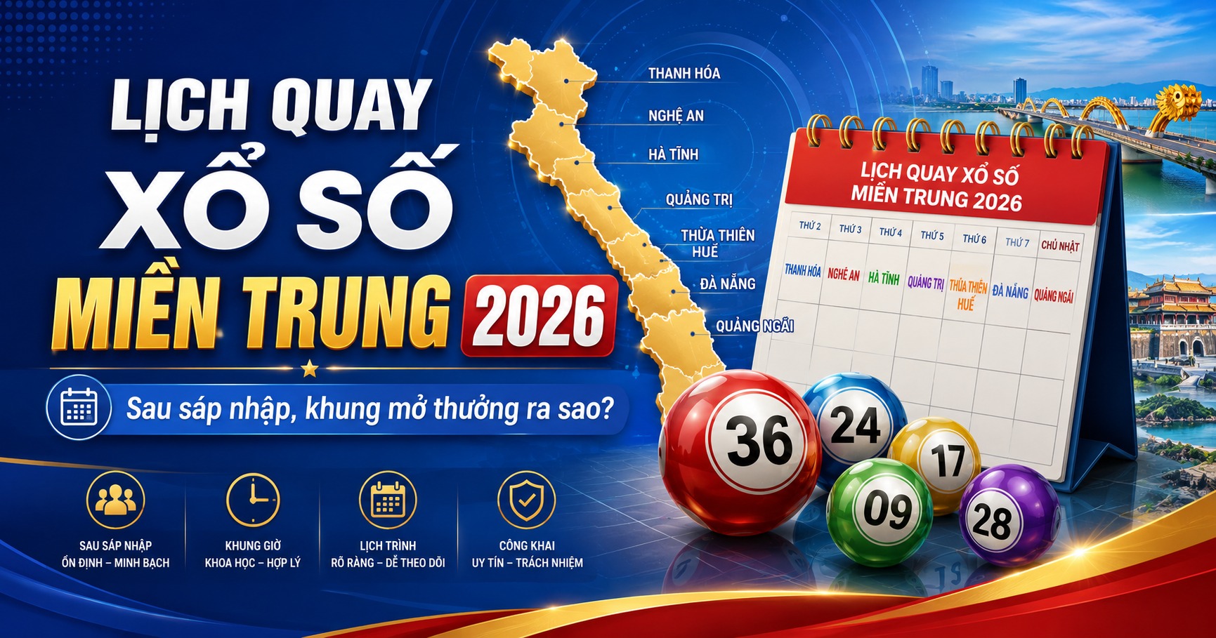 Lịch quay xổ số miền Trung 2026 sau sáp nhập: Khung mở thưởng hiện nay ra sao?